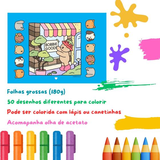 Livro De Colorir Bobbie Goods Com Desenhos Variados E Detalhados Folha A5 Com 50 Páginas Para Pintar